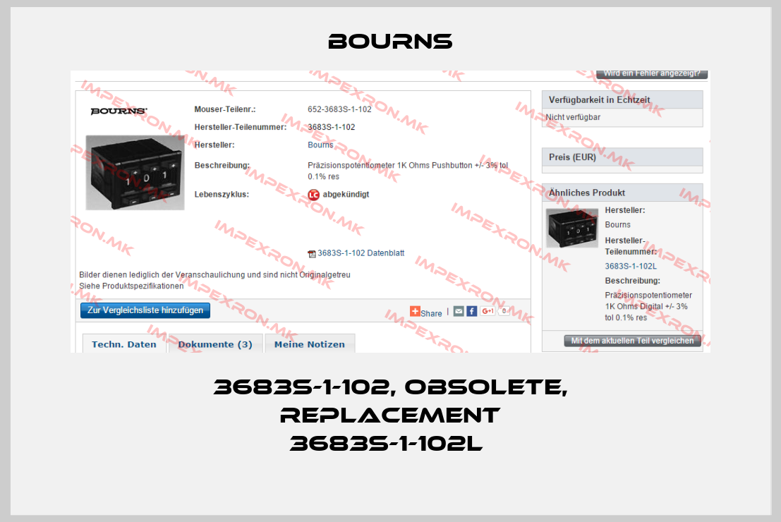 Bourns-3683S-1-102, obsolete, replacement 3683S-1-102L price