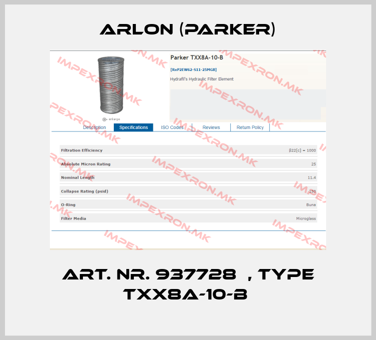 Arlon (Parker)-Art. Nr. 937728  , type TXX8A-10-B price