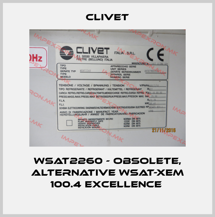 Clivet-WSAT2260 - obsolete, alternative WSAT-XEM 100.4 Excellence price