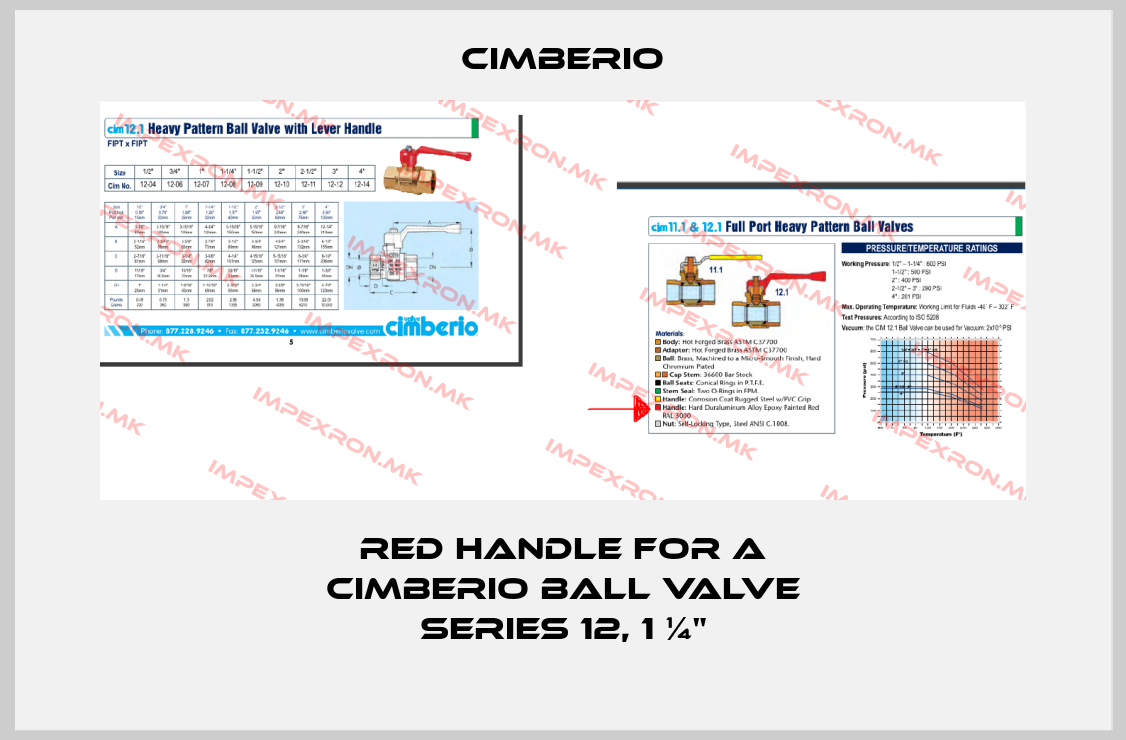 Cimberio-red handle for a Cimberio ball valve series 12, 1 ¼"price