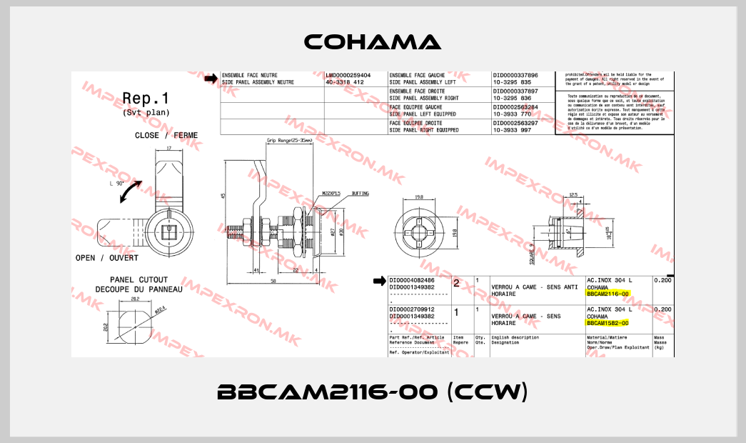 Cohama-BBCAM2116-00 (CCW)price